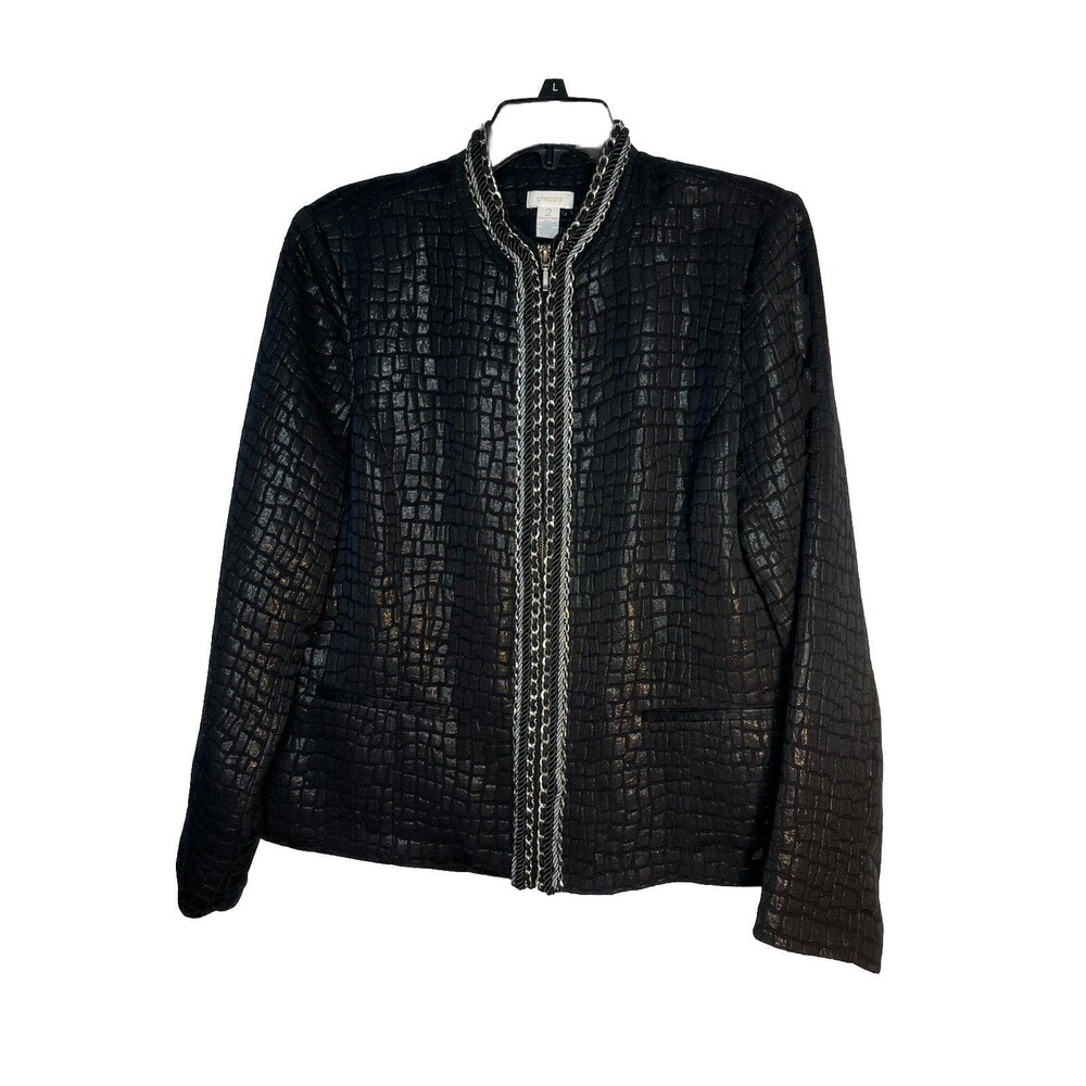 Chicos Chain Metal Necklace Accent Snake  Blazer Top Blouse sz 2 / L (15)